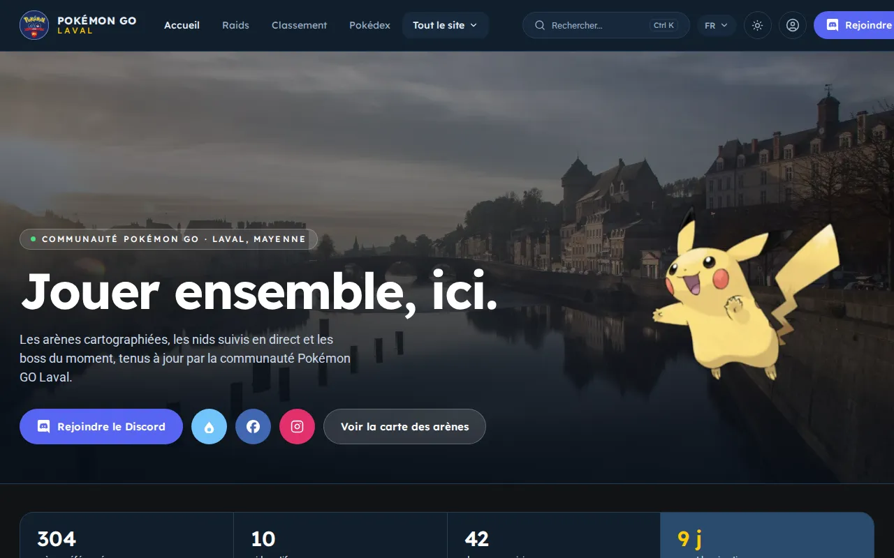 Page d'accueil de Pokémon GO Laval